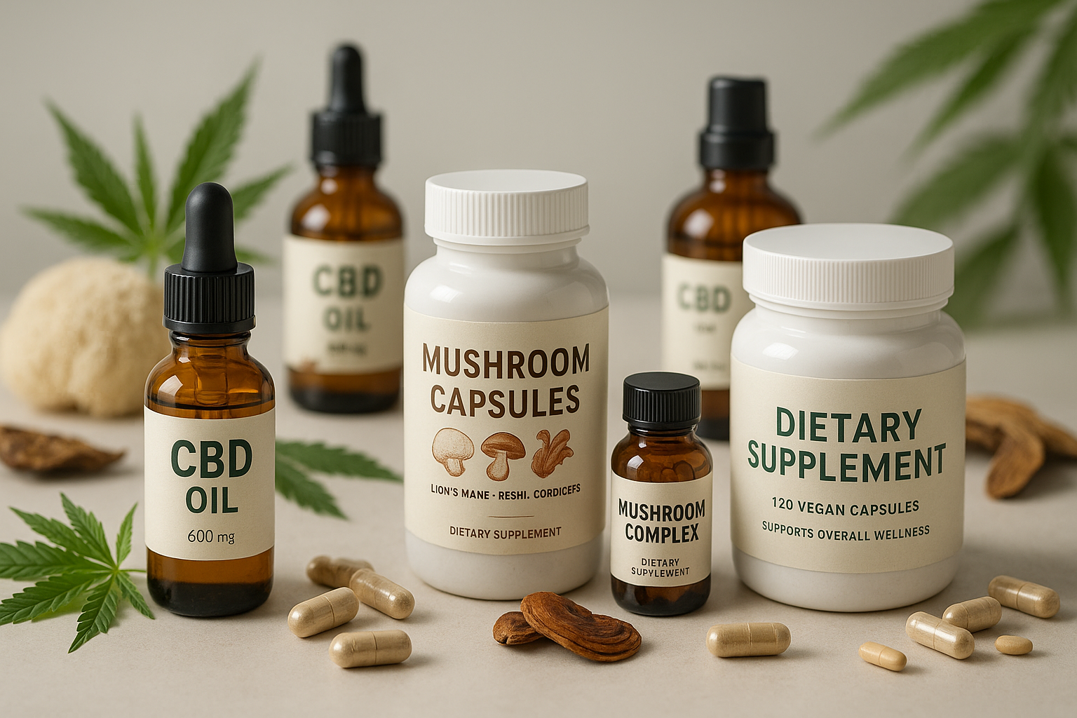 A HIGH WUAITY IMAGE SHOWING CBD , MUSHROOOM NOOTROPICS AND SUUPK,ENTS TOGETHER SUGGESTING THIS WAY TO OUR SUPPLEMTN STORE 
