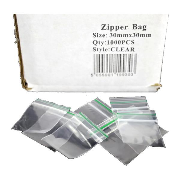 made by: Zipper price:£5.25 Zipper Branded 30mm x 30mm Clear Bags next day delivery at Vape Street UK