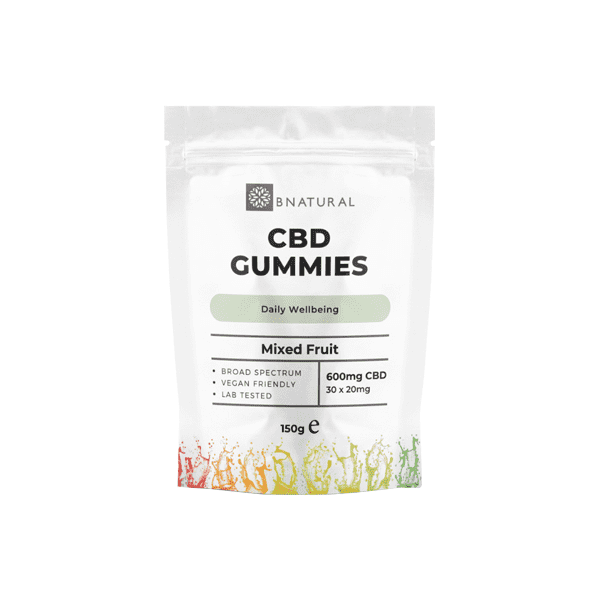 made by: Bnatural price:£22.80 Bnatural 600mg Broad Spectrum CBD Mixed Fruit Gummies - 30 Pieces next day delivery at Vape Street UK