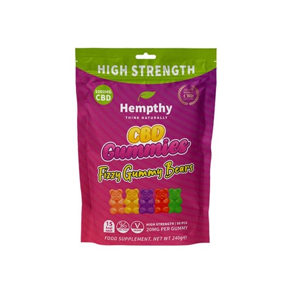 made by: Hempthy price:£22.78 Hempthy 1000mg CBD Fizzy Gummy Bears Gummies - 50 Pieces next day delivery at Vape Street UK