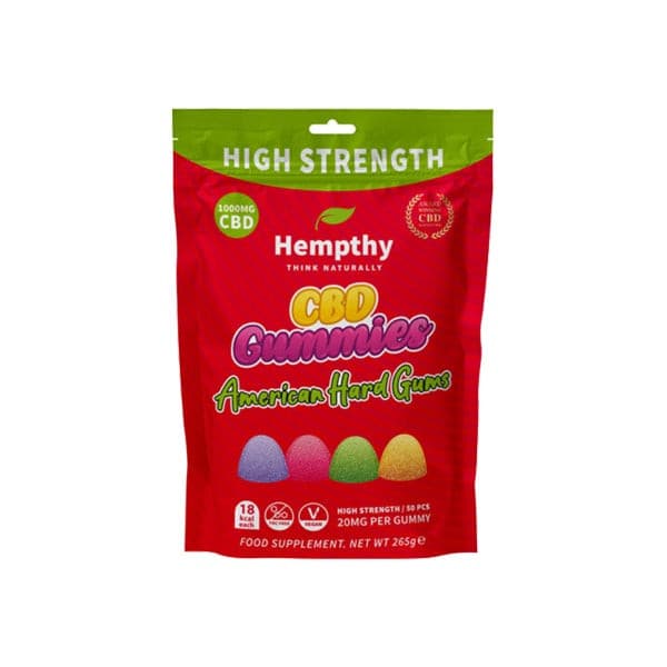 made by: Hempthy price:£22.78 Hempthy 1000mg CBD American Hard Gums Gummies - 50 Pieces next day delivery at Vape Street UK