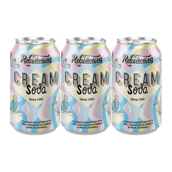 made by: Rebelicious price:£33.25 12 x Rebelicious 15mg CBD Cream Soda Sparkling Soft Drink - 330ml next day delivery at Vape Street UK