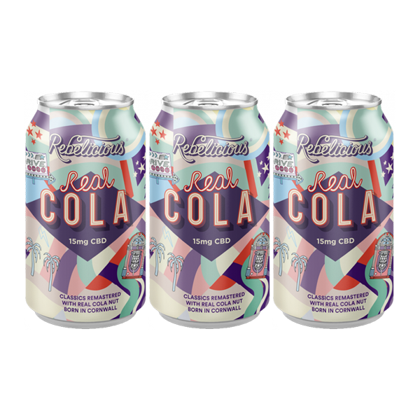 made by: Rebelicious price:£33.25 12 x Rebelicious 15mg CBD Real Cola Sparkling Soft Drink - 330ml next day delivery at Vape Street UK