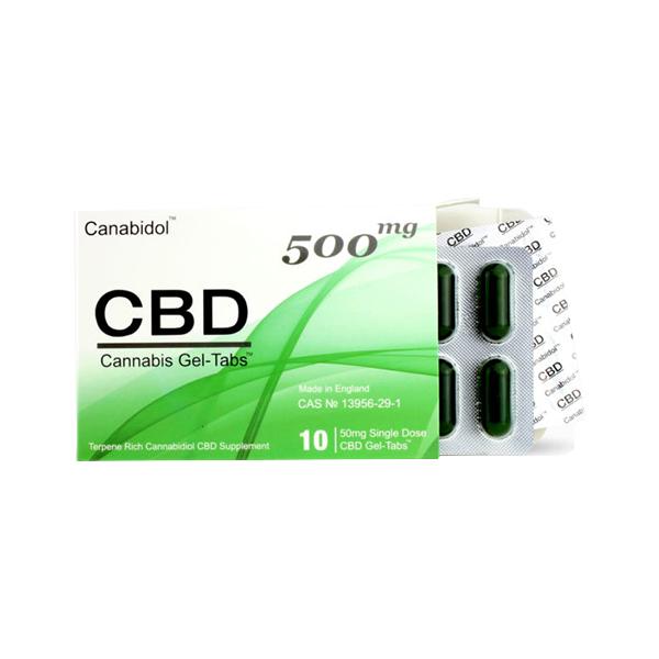 made by: Canabidol price:£37.98 Canabidol 500mg CBD Gel-Tabs 10 Capsules next day delivery at Vape Street UK