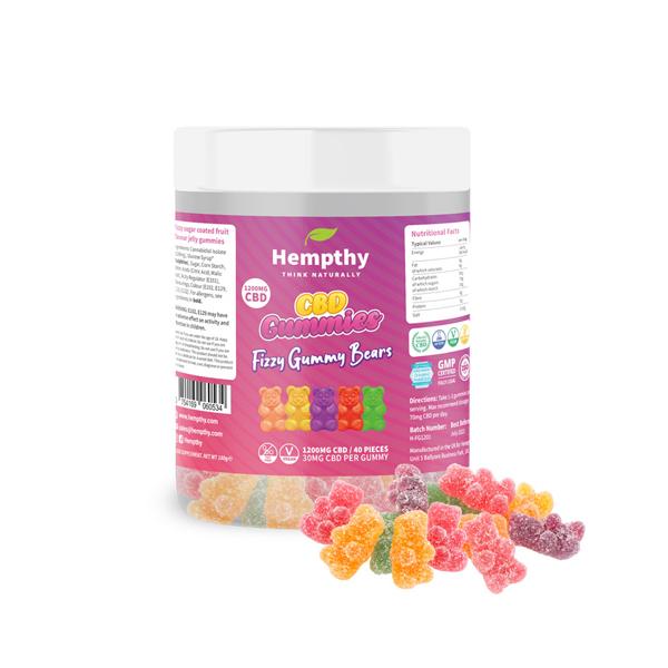 made by: Hempthy price:£26.98 Hempthy 1200mg CBD Fizzy Gummy Bears - 40 pieces next day delivery at Vape Street UK