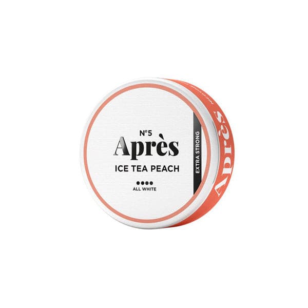 made by: Après price:£6.30 Après 15mg Ice Tea Peach Extra Strong Nicotine Snus Pouches 20 Pouches next day delivery at Vape Street UK