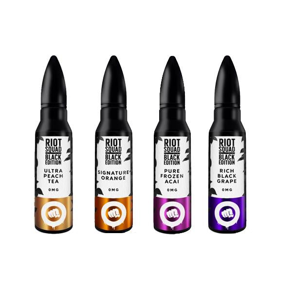 made by: Riot Squad price:£12.50 Riot Squad Black Edition Range 0mg 50ml Shortfill (70VG/30PG) next day delivery at Vape Street UK