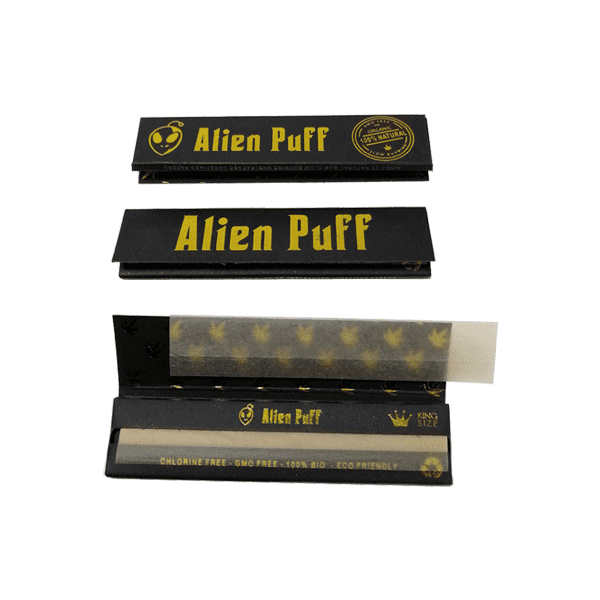 made by: Alien Puff price:£27.51 50 Alien Puff Black & Gold King Size Unbleached Brown Rolling Papers next day delivery at Vape Street UK
