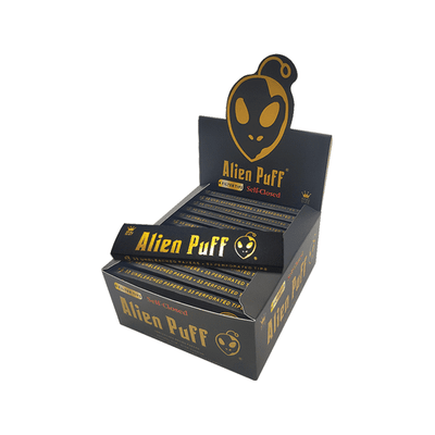 made by: Alien Puff price:£29.40 33 Alien Puff Black & Gold King Size Unbleached Brown Rolling Papers + Tips next day delivery at Vape Street UK