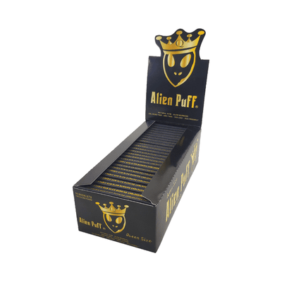 made by: Alien Puff price:£28.14 62 Alien Puff Black & Gold Queen Size Unbleached Brown Rolling Papers next day delivery at Vape Street UK
