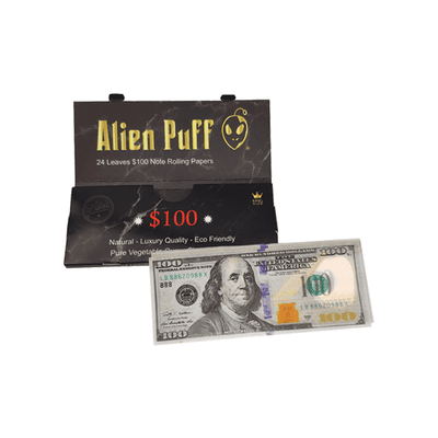 made by: Alien Puff price:£31.08 24 Alien Puff Black & Gold King Size $100 Note Rolling Papers next day delivery at Vape Street UK