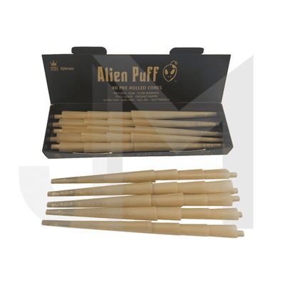 made by: Alien Puff price:£20.37 40 Alien Puff Black & Gold King Size Pre-Rolled 84mm Cones next day delivery at Vape Street UK
