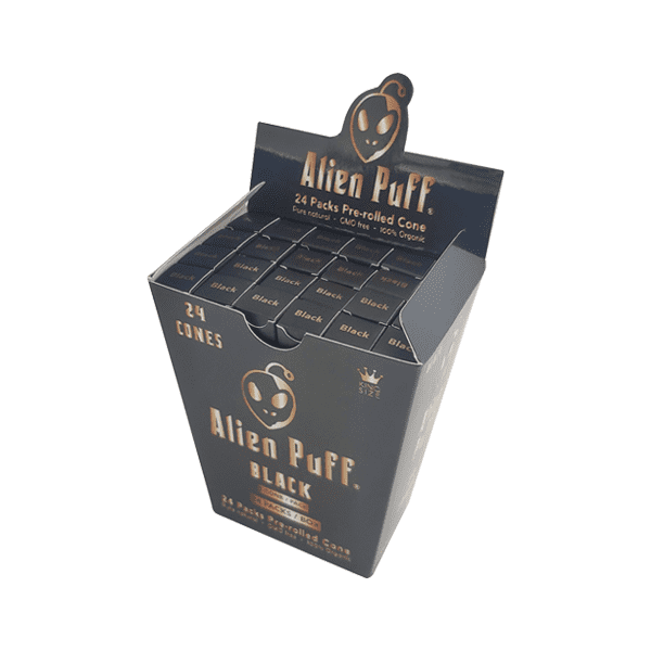 made by: Alien Puff price:£32.24 24 Alien Puff Black & Gold King Size Pre-Rolled Black Cones next day delivery at Vape Street UK