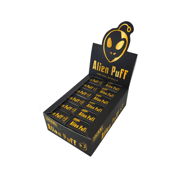 made by: Alien Puff price:£20.69 24 Alien Puff Black & Gold 5m Unbleached Brown Rolls next day delivery at Vape Street UK