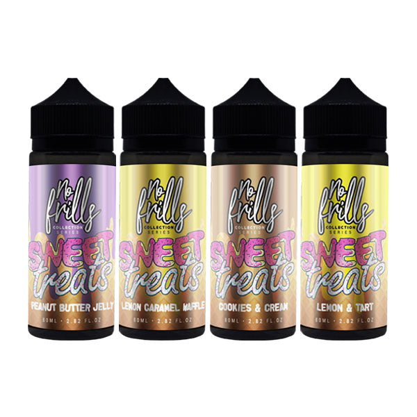 made by: No Frills price:£7.90 No Frills Collection Sweet Treats 80ml Shortfill 0mg (80VG/20PG) next day delivery at Vape Street UK
