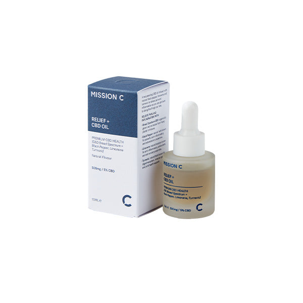 made by: Mission C price:£39.58 Mission C Relief + 500mg CBD Oil - 10ml next day delivery at Vape Street UK