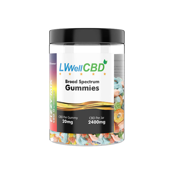 made by: LVWell CBD price:£38.00 LV Well CBD 2400mg CBD Fizzy Mix Gummies - 120 Pieces next day delivery at Vape Street UK