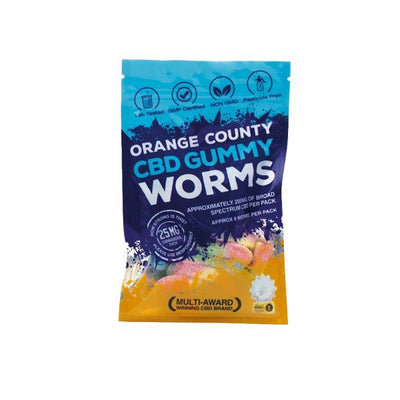 made by: Orange County price:£9.99 Orange County CBD 200mg Gummy Worms - Grab Bag next day delivery at Vape Street UK