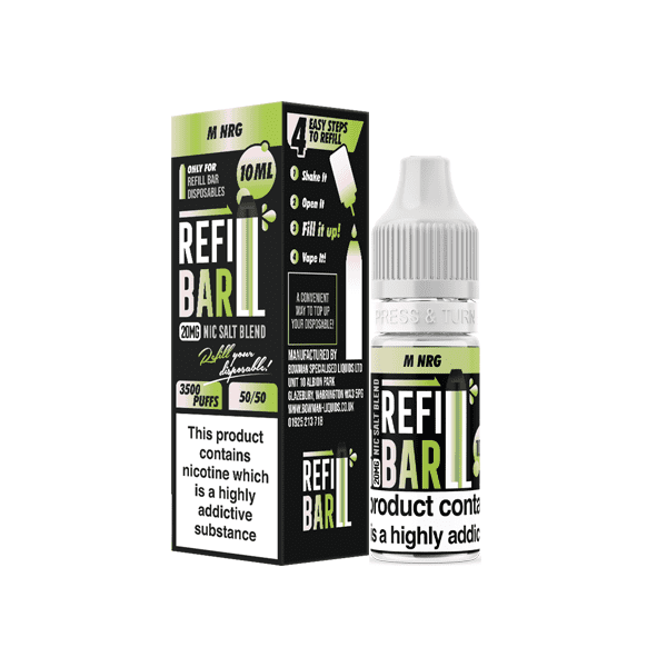 made by: Refill Bar price:£3.99 20mg Refill Bar Salts 10ml Nic Salts (50VG/50PG) next day delivery at Vape Street UK