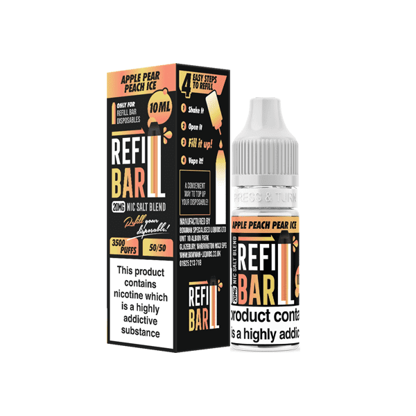 made by: Refill Bar price:£3.99 20mg Refill Bar Salts 10ml Nic Salts (50VG/50PG) next day delivery at Vape Street UK