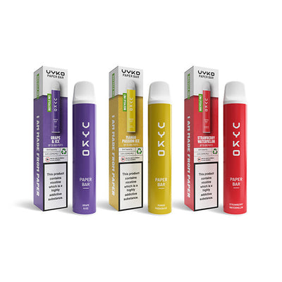 made by: VYKO price:£4.50 20mg VYKO (99% Plastic Free) Paper Bar Disposable Vape Device 800 Puffs next day delivery at Vape Street UK