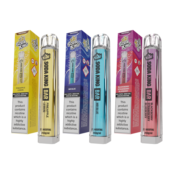 made by: Soda King Bar price:£4.50 20mg Soda King Bar Disposable Vape Device 600 Puffs next day delivery at Vape Street UK