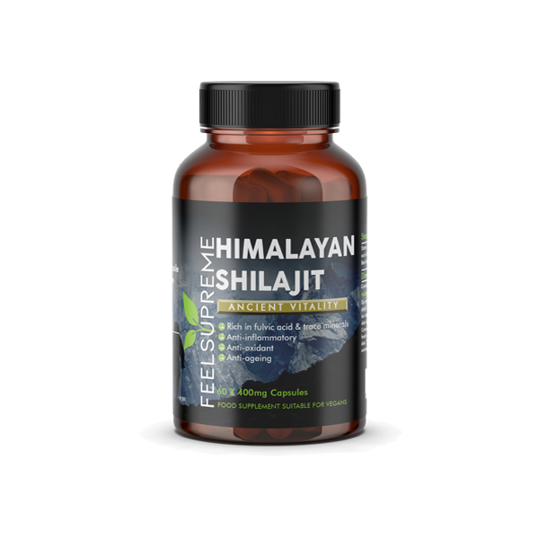 made by: Feel Supreme price:£22.99 Feel Supreme 24000mg Himalayan Shilajit Capsules - 60 Caps next day delivery at Vape Street UK