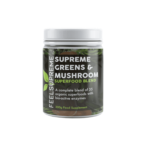 made by: Feel Supreme price:£34.49 Feel Supreme Supreme Greens & Mushroom Superfood Blend - 300g next day delivery at Vape Street UK