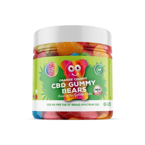 made by: Orange County price:£29.99 Orange County 1200mg CBD Gummy Bears - Small Pack next day delivery at Vape Street UK