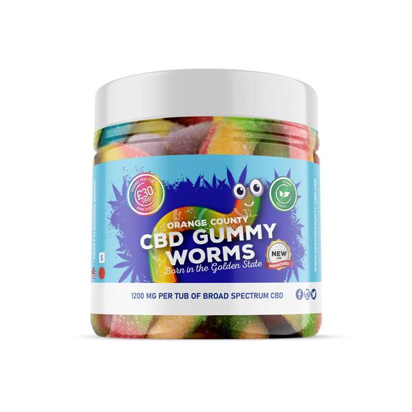 made by: Orange County price:£29.99 Orange County 1200mg CBD Gummy Worms - Small Pack next day delivery at Vape Street UK