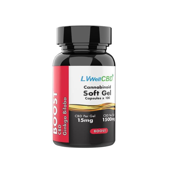made by: LVWell CBD price:£56.05 LVWell CBD 1500mg CBD Soft Gel Capsules Boost - 100 Caps next day delivery at Vape Street UK