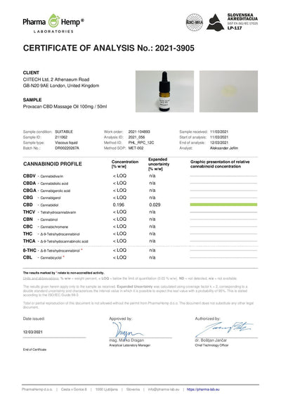 made by: Provacan price:£19.00 Provacan 100mg CBD Massage Oil - 50ml next day delivery at Vape Street UK