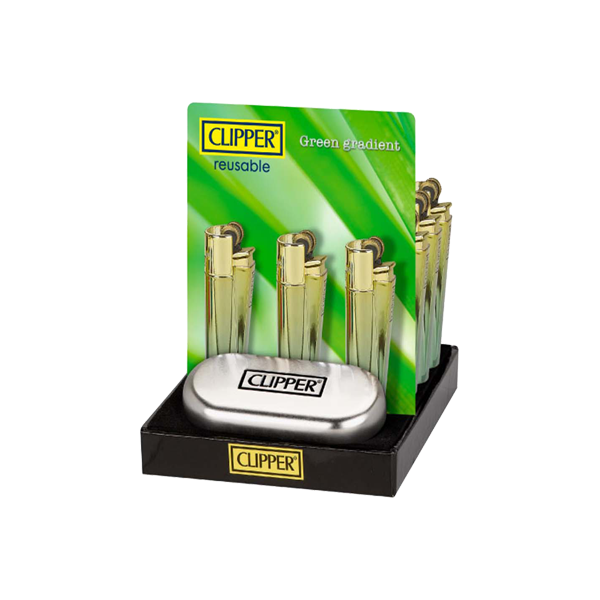 made by: Clipper price:£90.20 12 Clipper CMP11R Metal Flint Green Gradient Lighters - CM0S127UK next day delivery at Vape Street UK