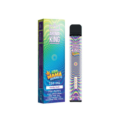 made by: Aroma King price:£8.08 Aroma King Mama Huana 250mg CBD Disposable Vape Device 700 Puffs next day delivery at Vape Street UK