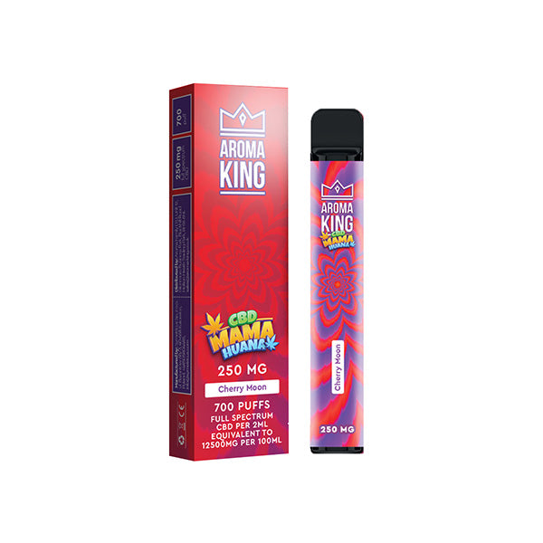 made by: Aroma King price:£8.08 Aroma King Mama Huana 250mg CBD Disposable Vape Device 700 Puffs next day delivery at Vape Street UK