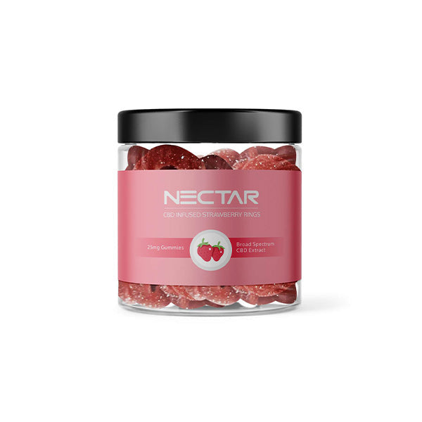 made by: Nectar price:£25.65 Nectar 500mg Broad Spectrum CBD Strawberry Rings Gummies - 20 Pieces next day delivery at Vape Street UK