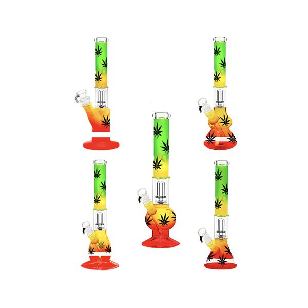 made by: Unbranded price:£27.20 16" Rasta Leaf Percolator Glass Bong Mix Designs GB-79 next day delivery at Vape Street UK