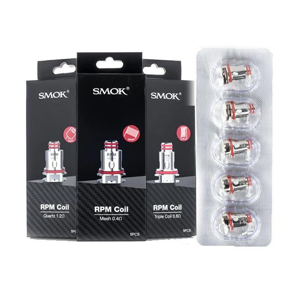 made by: Smok price:£13.12 Smok RPM Replacement Coils - Triple Coil 0.6 Ohm/ Mesh 0.4 Ohm/ Quartz 1.2 Ohm/ SC 1.0 Ohm next day delivery at Vape Street UK