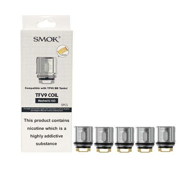 made by: Smok price:£12.72 Smok TFV9 Replacement Mesh Coil 0.15ohms next day delivery at Vape Street UK