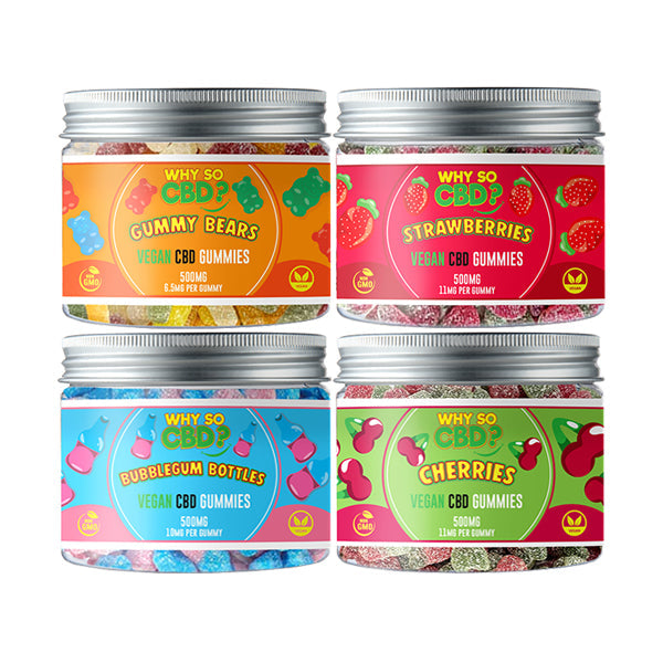 made by: Why So CBD price:£11.31 Why So CBD? 500mg CBD Small Vegan Gummies - 11 Flavours next day delivery at Vape Street UK